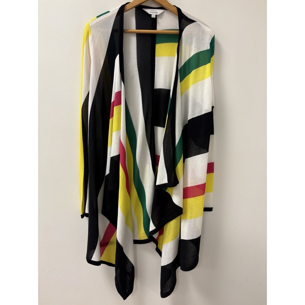 Misook Bright & Colorful, Striped Open Front Cardigan /Swim, Cover-Up Size L